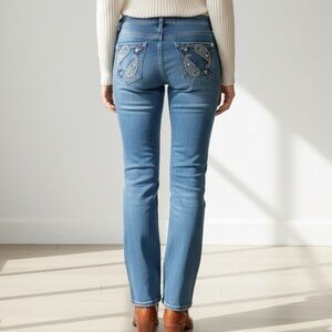 COPPER FLASH Women’s Paisley Embellished Embroidered Curvy Bootcut Jeans